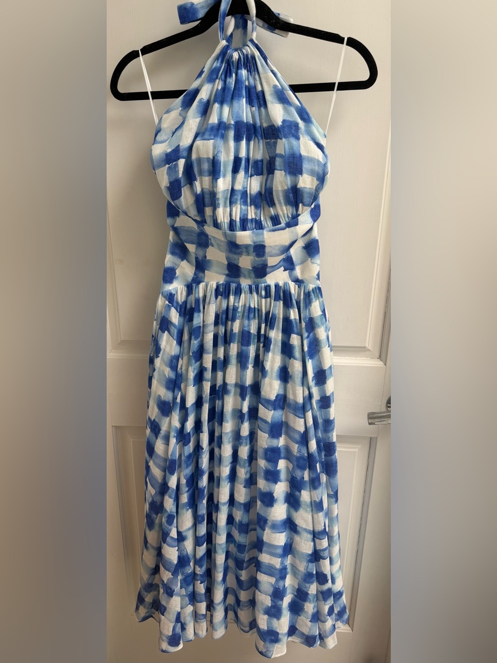 Rosie Assoulin Blue and White Halter Dress